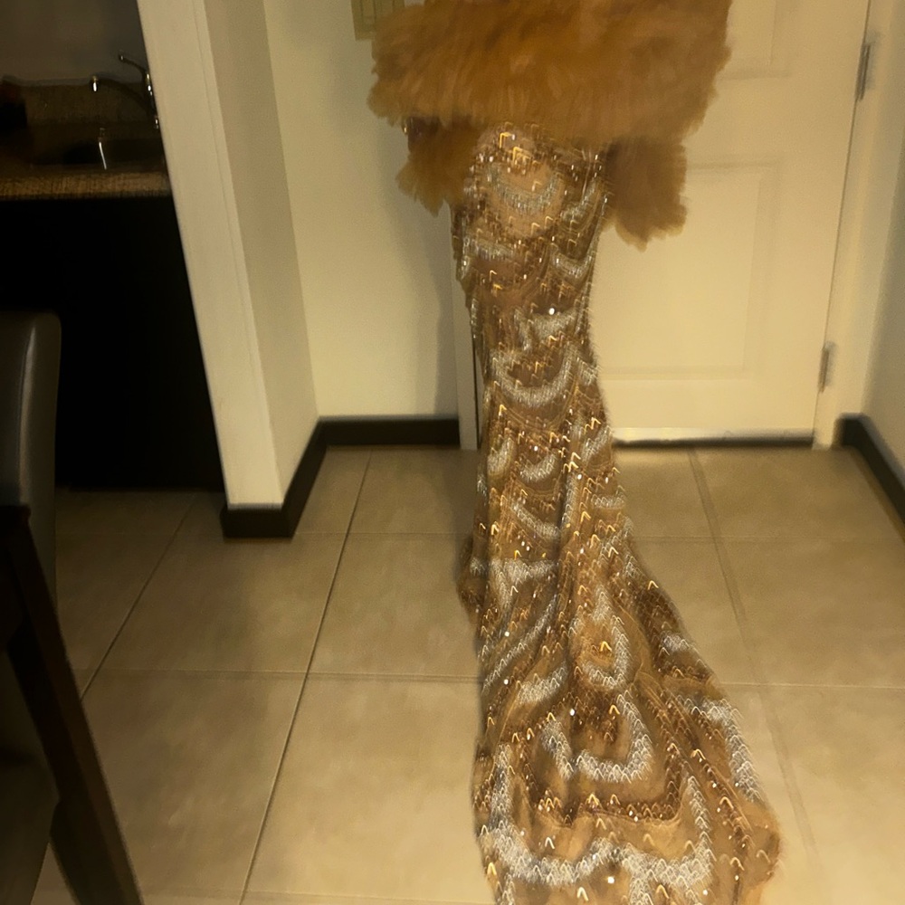 Gold Strapless Embellished Evening Gown - Picture 4 of 8